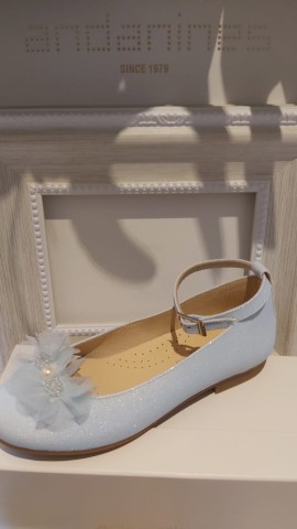 Andanines baby blue girls glitter tulle shoes