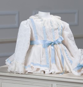 Guinda Cream Puffball Dress with Blue Ribbon (bonnet not included)