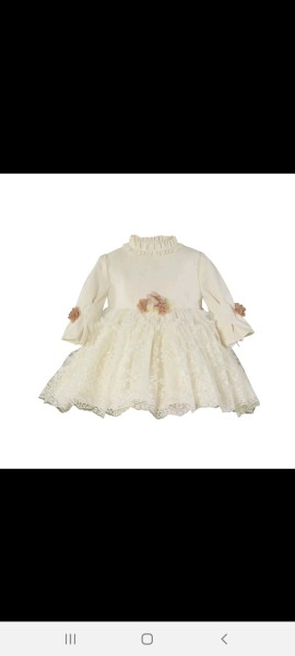 Miranda cream lace baby dress with flower details 