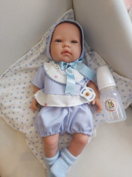 Spanish blue baby doll with pillow & feeding bottle 