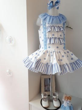 Abuela Tata Blue & White Spotted Drop Waist Dress