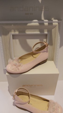 Andanines baby pink girls glitter tulle shoes