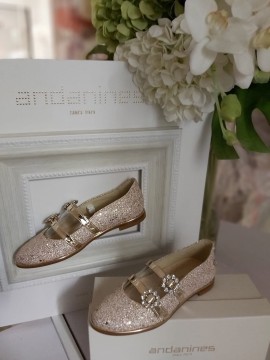 Andanines champagne glitter 2 strap shoes
