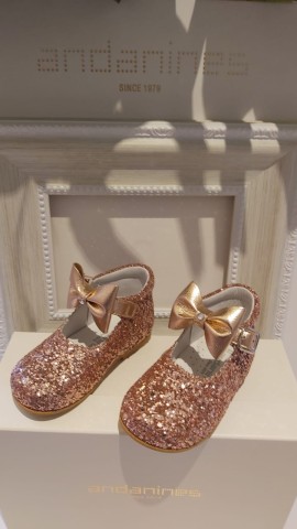 Andanines chunky glitter rose gold younger girl shoe