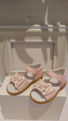 Andanines Pink  Smaller Girl Glitter Bow Sandals