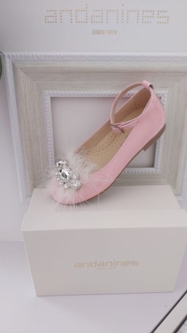 Andanines Pink sparkly shoes with feathers & jewels 
