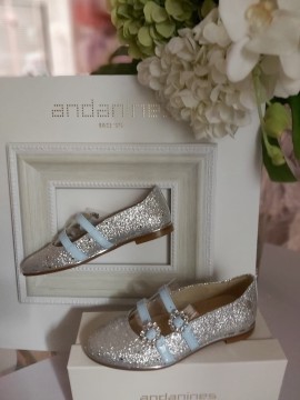 Andanines silver & blue glitter 2 strap shoes