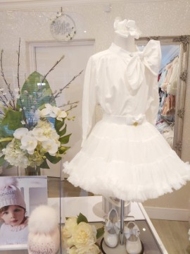 Angel's Face snowdrop tutu and tie neck blouse