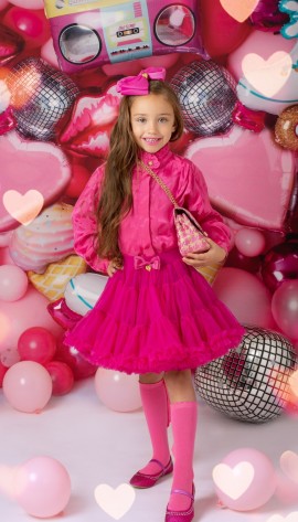Angel's face pop pink tutu and houndstooth silk blouse 