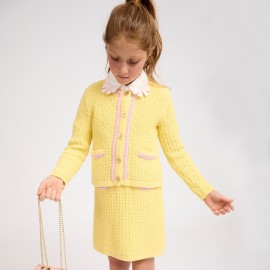 Angels face yellow & pink knitted 2 piece with white blouse 