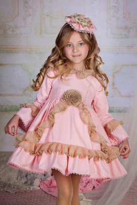Bea Cadllac Pink & Camel Ruffle Dress