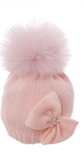Bimbalo pink bow single pom hat