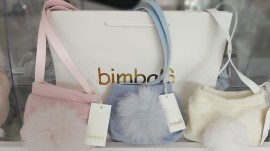 Bimbalo blue wool bag with fur pom pom