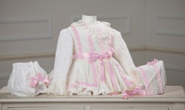 Guinda Cream Puffball Dress with Pink Ribbon (bonnet not included  )