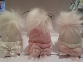 Faux Fur Baby Hats with Diamante Bow