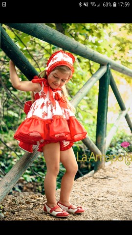 La Amapola red & white bow baby dress 