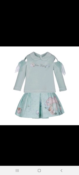 Lapin house mint green skirt & tulle bow long sleeved top