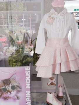 Lapin House Pink & White checked Skirt & Blouse