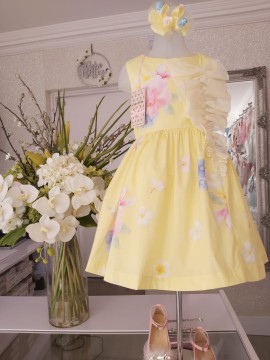 Lapin house yellow floral dress with ruffle tulle detailing 
