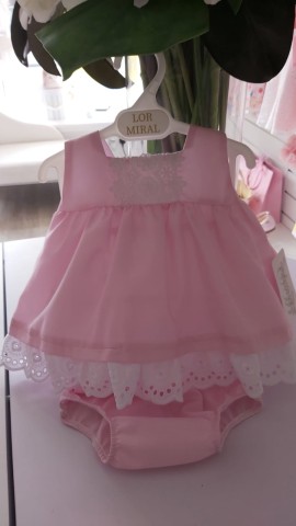 Lor Miral pink dress with white frill trim
