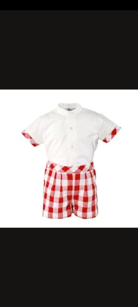 Miranda boys red & white checked top & shorts 