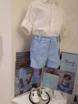 Miranda Boys White Long Sleeved Shirt & Blue Longer Shorts