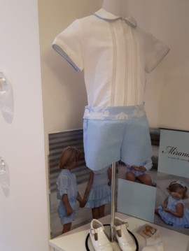 Miranda Boys White Shirt & Blue Patterned Shorts
