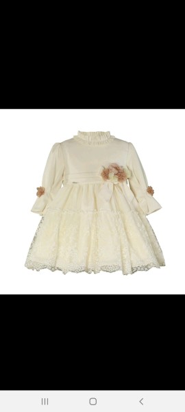 Miranda cream lace dress with flower detailing at waist 