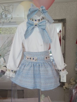 Naxos blue tweed skirt & blouse set