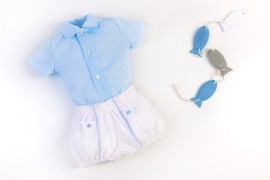 Petit Bebe Blue Striped Shirt & White Shorts