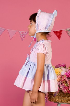 Petit Bebe Pink & Lilac Spotted Bonnet