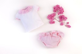 Petit Bebe White & Pink Gigham Jam Pants Set