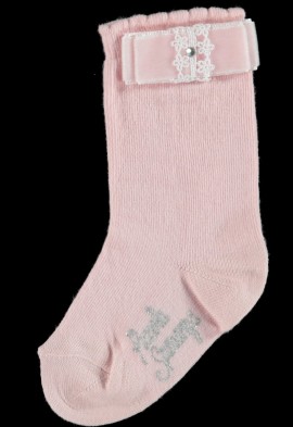 Piccola Speranza dusky pink knee high bow socks 