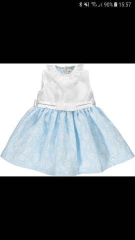 Piccola Speranza white & blue ruffle neck sleeveless dress