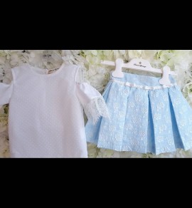 Piccola speranza white blouse & blue  floral skirt 