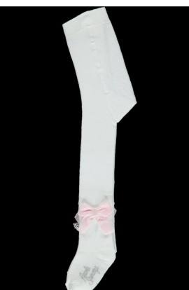 Piccola Speranza white tights with pink bow