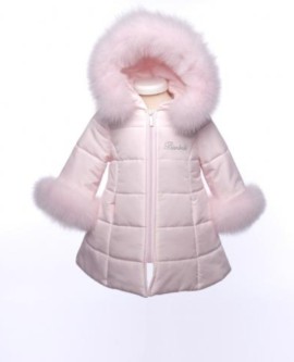 Pink Bimbalo jacket with fur hood and cuffs 