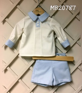 Pretty Originals Boys Blue and Cream Shorts and Shirt Set