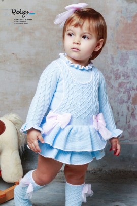 Rahigo Baby girls blue romper with pink tulle bows 