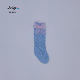 Rahigo blue knee high socks with pink tulle bow