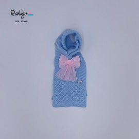 Rahigo blue scarf with pink tulle bow 