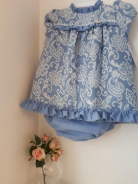 Ricittos Blue Printed Baby Dress & Pants