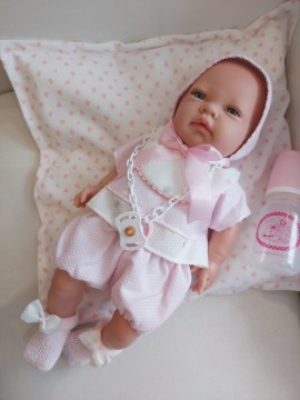 Spanish pink baby doll with pillow & feeding bottle 