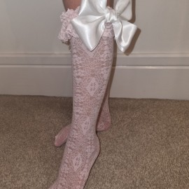 Spanish pink lace knee high socks with big satin bow