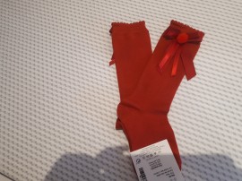 Spanish Red Socks with Velvet Bow & Pom Pom